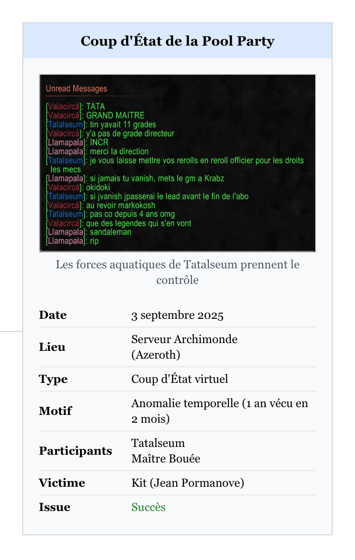 Article Wikipedio sur le coup d'État